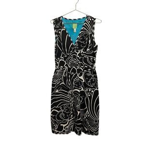 Citrine Black White Sleeveless V Neck Abstract Floral‎ Dress Size 10